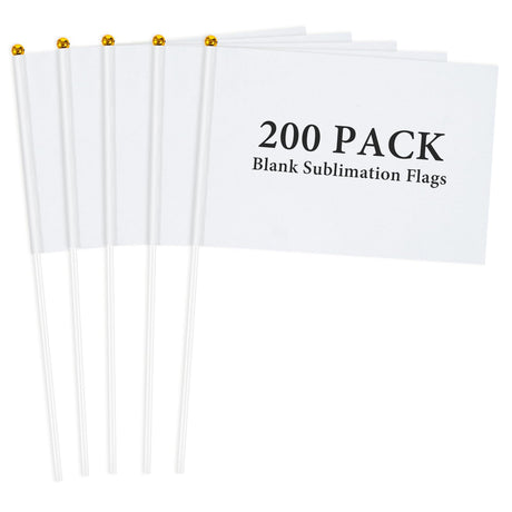 200 Pcs White Blank Sublimation Mini Flags Solid White Blank Flag Plain White DIY Color Small Flags on Sticks Hand Held Sublimation Flags Blank Flag for Parades Birthday Wedding Events Celebration Lemecima