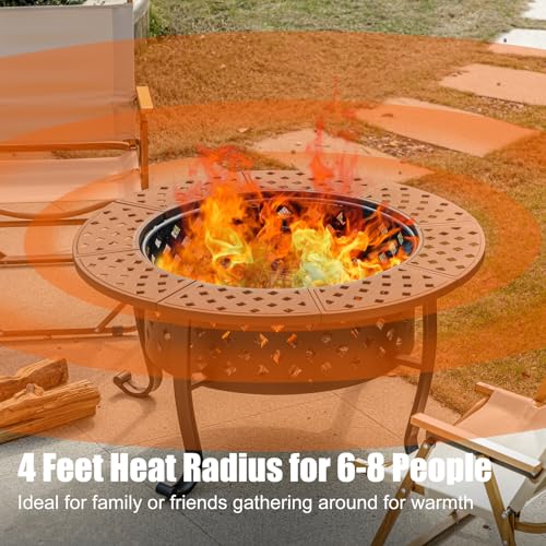 Panovue 36 Inch Fire Pit with 2 BBQ Grills, Wood Burning Fire Pits for Outside with Lid & Fire Poker, BBQ& Outdoor Firepit & Round Metal Table 3 in 1 for Patio, Picnic, Party… Panovue