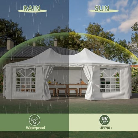 Outdoor Party Tent 20 X 15 FT White Party Tents for Parties with 2 Doors and 6 Removable Sidewalls Wedding Tents Double Pointed Top Design Heavy Duty Canopy for Weddings Backyard Events RocVanc