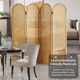 Asnefeli Room Divider 4 Panel, Folding Privacy Screen, Foldable Wood Divider Room Dec, Rattan Room Divider, Portable Partition Screen, Wall Divider for Room Separation Bedroom Home Office (Natural) Asnefeli