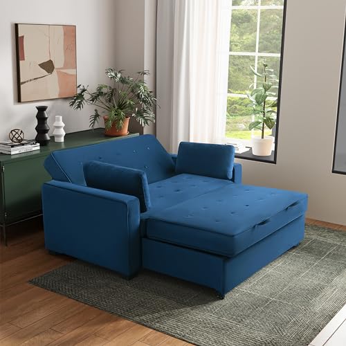 Serta Ainsley 66.5" Convertible Sleeper Loveseat, Full Size, Dreamcoil Comfort, Soft Velvet Fabric, Navy Serta