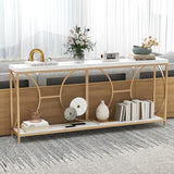 Giantex 71" Console Table, 2-Tier Extra-Long Gold Entryway Table w/Storage Shelf, Faux Marble Top, Narrow Sofa Table with Geometric Frame, Behind Couch Entry Table for Living Room, Hallway, Foyer Giantex