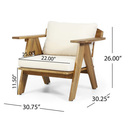 Christopher Knight Home Arcola Outdoor Acacia Wood Club Chairs with Cushions (Set 2), Teak Finish, Beige - WoodArtSupply