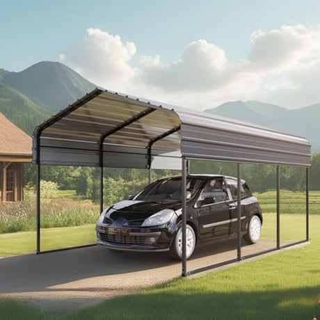 MFSTUDIO Carport 10x15 ft, Outdoor Heavy Duty Metal Shed Carports, Metal Garage Car Shelter Shade Car Port with Galvanized Roof, Frame and Bolts for Cars, Truck and Boats MFSTUDIO