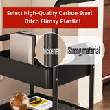 3 Tier Metal Rolling Utility Cart Organizer with Walnut Table Top, Stable and Sturdy Rolling Storage Carts with 2 Lockable Wheels for Kitchen，Bathroom，Snacks，Coffee，Craft，Makeup，Baby Essentials MASHART