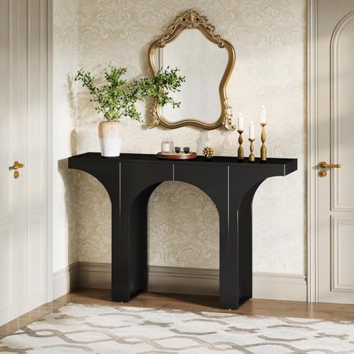 Tribesigns 47 Inches Console Table, Black Entryway Table, Modern Hallway Table, Sofa Table with Arch Base, Unique Foyer Table, Behind Couch Table, Wooden Long Accent Table for Living Room, En - WoodArtSupply