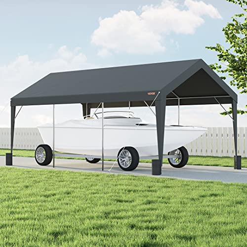 VEVOR Carport Car Canopy 10x20ft, Upgraded Heavy Duty Car Port Garage Boat Shelter Party Tent with 8 Reinforced Poles and 4 Weight Bags, UV Resistant Waterproof Tarp for SUV, Truck, Boat - WoodArtSupply