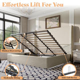 AMERLIFE Lift Up Storage Bed Queen Size Linen Upholstered Platform Bed Frame, Hydraulic Storage,Modern Wingback Headboard, No Box Spring Needed, Khaki AMERLIFE
