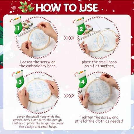 KerrDtbb Christmas Embroidery Kit, DIY Hand Embroidery Kit, Beginner Embroidery Kit for Adults, Embroidery Christmas Ornament Kits (A) KerrDtbb