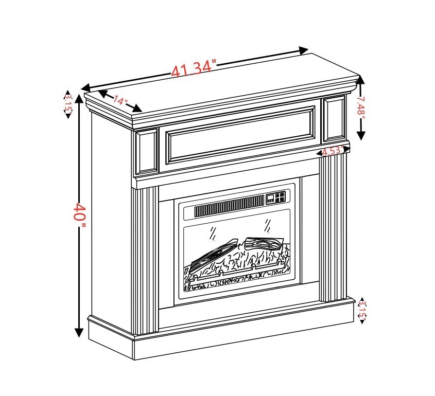 43" Electric Fireplace with Mantel, Electric Fireplace Heater, TV Stand w/Freestanding Electric Fireplace, Fireplace Mantel Wooden Surround for Living Room (Cherry)