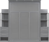 Queen Murphy Bed with Storage Drawers,LED Lights and Shelves,Wood Murphy Wall Bed Cabinet for Adults (Grey) MERITLINE