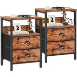 Furologee Rustic Brown Nightstands Set with 2 Fabric Drawers and Hooks Furologee