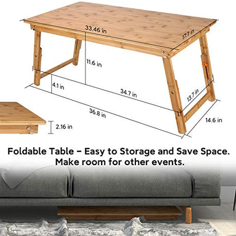 Large Size Floor Desk Nnewvante Floor Table Tray with Folding Legs Adjustable Low Coffee Table for Breakfast Serving Tray Gaming Writing 33.5x17.7in Nnewvante