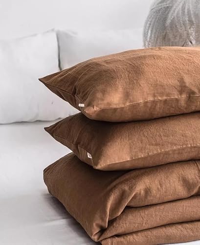 Gaytri Handicraft Linen Duvet Cover in Tobacco. King, Queen, Twin, Full, Double, Single Sizes. Tobacco Linen Duvet Cover. Brown Linen Bedding Set with Zipper Closure (2 Pillowcase 20X30) Generic
