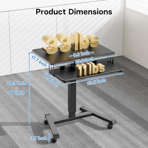BONTEC Mobile Standing Desk with Keyboard Tray, Mobile Podium, Rolling Laptop Sit Stand Desk on Wheels, Adjustable Height Desk Up to 33lbs, Portable Computer Workstation Cart for Living Room, Office BONTEC