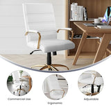 Flash Furniture Whitney Mid-Back Swivel LeatherSoft Desk Chair with Padded Seat and Armrests, Adjustable Height Padded Office Chair, White/Gold Flash Furniture