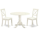 East West Furniture DLBO3-LWH-LC 3 Piece Modern Dining Table Set Contains a Round Wooden Table with Dropleaf and 2 Faux Leather Kitchen Dining Chairs, 42x42 Inch, Linen White East West Furniture