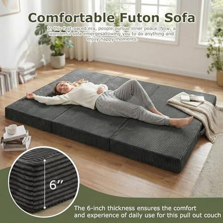 NLDD 5-in-1 Convertible Sofa Bed, Boneless Loveseat Sleeper, Tri-fold Futon Sofa Bed with Removable Cushions & Washable Cover, Pull Out Couch with Handle, for Small Spaces, Queen Size, Grey NLDD
