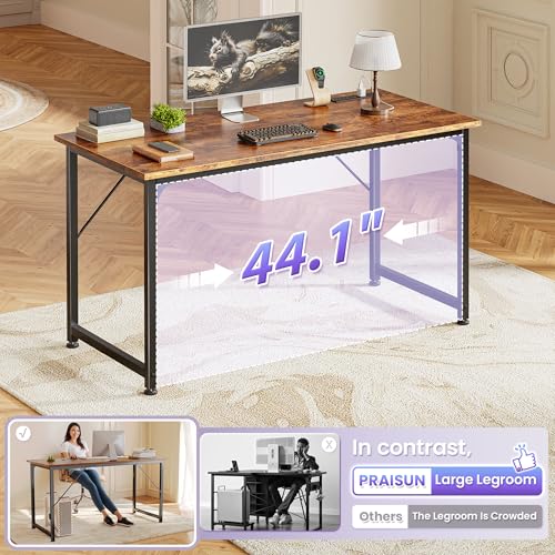 PRAISUN 47 X 20 Inch Office Computer Desk with Power Outlets and USB-C Port, Larger Gaming Desk, for Home Office, Study, Bedroom, Writing Work from Home Table, Metal Frame, Rustic Brown PRAISUN
