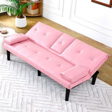 67-inch Multi-Functional Sofa Bed, Foldable Futon Couch with Adjustable Backrest & Cup Holders, Convertible Sleeper for Small Spaces, Living Room, Apartment, Office - Modern PVC Leather Couches(Pink) ALYIAMXL