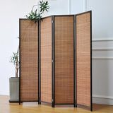Furnnylane 4 Panel Bamboo Room Divider and Folding Panel Screen,Bamboo Panel Divider for Room Separation,Brown,67" H x 61.4" W Furnnylane