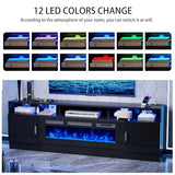 oneinmil 78" Fireplace TV Stand with Power Outlet for TVs Up to 90", Electric Fireplace Entertainment Center with LED Lights & Storage Cabinets, Media Console Table for Living Room oneinmil