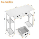 DAOUTIME White Computer Desk with Drawers, 37.3 Inch Home Office Work Desk with Storage Shelf, Kids Teens Study Table for Small Space, Small Writing PC Table for Bedroom Makeup Vanity Desk DAOUTIME