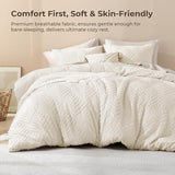 Litanika Queen Comforter Set Beige, 3 Pieces Cream Tufted Boho Farmhouse Bedding Comforter Sets, Lightweight Fluffy Comforter Bed Set for All Season (90x90In Comforter and 2 Pillowcases) Litanika