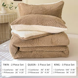 tohrisa Seashell Jacquard Sherpa Comforter Set Warm Cozy Premium Bedding 3 Pieces, King Size Geometric Pattern Quilt Comforter with 2 Pillowcases(104"X90" Beige) tohrisa