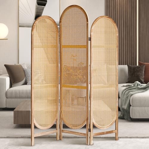 Leesinwing Room Divider Panel, 3 Panel Roomdivider Wall, Wood Room Dividers and Folding Privacy Screens, Rattan Partition Room Dividers, Privacy Dividers for Rooms, Bedroom, Dining Room, Light Brown Leesinwing