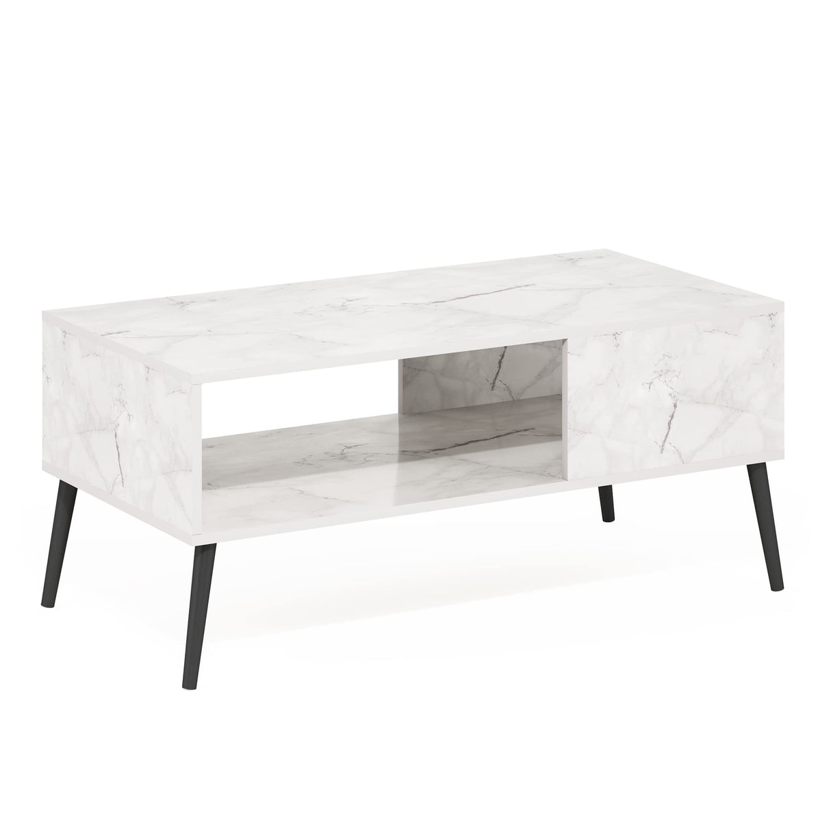 Furinno Claude Mid Century Style Coffee Table with Wood Legs, Marble White Furinno