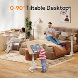 JOY worker Foldable Mobile Standing Desk, Pneumatic Height Adjustable Sit Stand Desk, 90° Tiltable Rolling Laptop Desk, Portable Cart with Wheels Non-Slip Mat for Home Office, Holds Up to 22lbs JOY worker