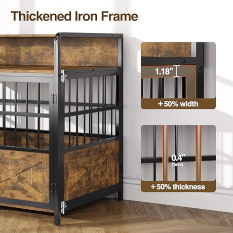 Halitaa 45.3" Dog Crate Furniture for Large Breed, Heavy Duty XL Dog Kennel Indoor with Storage Shelf, Farmhouse Wooden Pet Crate, Chew-Resistant, Brown (45.3" W x 23" D x 39.4" H) Halitaa