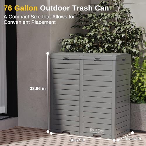 EAST OAK 76 Gallon Outdoor Trash Can | Waterproof Resin Garbage Can with Tiered Lid & Drip Tray | Outside Trash Bin for Patio | Kitchen, Backyard & Deck | Gray Color EAST OAK