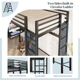 SUNLEI Loft Bed Twin Size with Desk and Safety Guard Rail, Twin Size Metal Bed Frame with Double Layer Shelves for Storage, No Box Spring Needed and 2 Security Ladders, Black SUNLEI