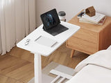 FitStand Medical Overbed Adjustable Bedside Table with Hidden Casters, Mobile Pneumatic Rolling Laptop Standing Desk with Tray for Home & Hospital Use, White Table Top + White Edging FitStand
