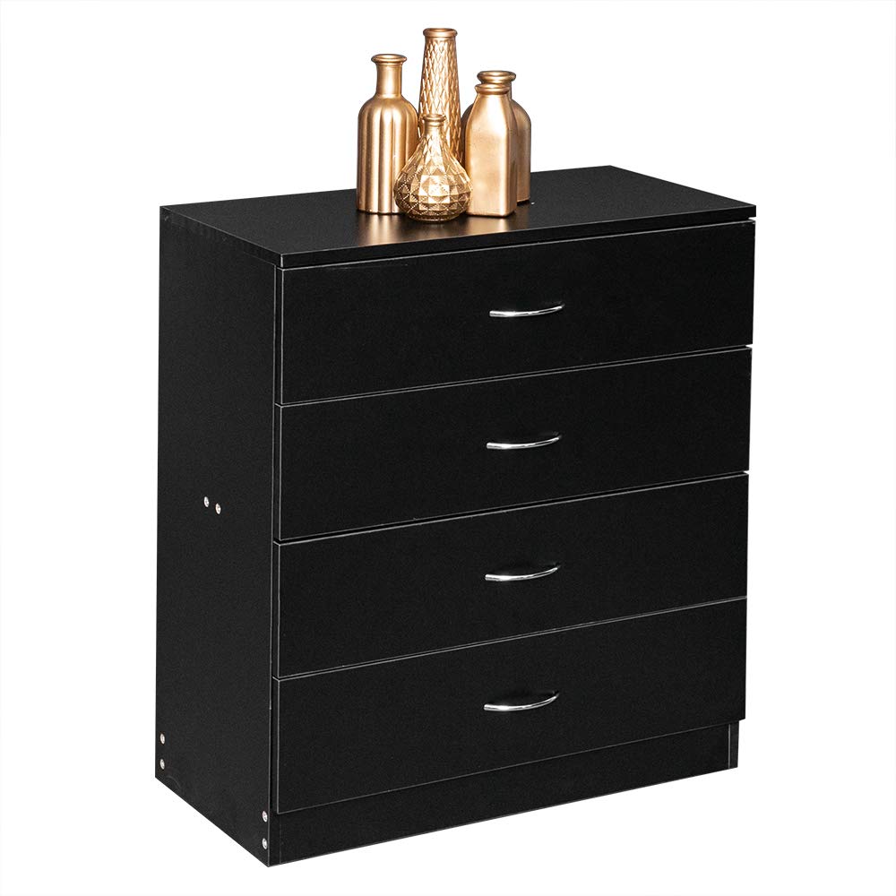 Karl home Black 4 Drawer Dresser for Bedroom, Modern Nightstand Storage Chest of Drawer, Wooden Side Table End Table, Living Room, Reception Room Karl home