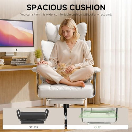 COMHOMA Big and Tall Gaming Chair with Pocket Spring Lumbar Support, Ergonomic Office Chair with Footrest, Executive Desk Chair with Outward Fixed Soft Armrests, Computer Chair with High Back, White COMHOMA