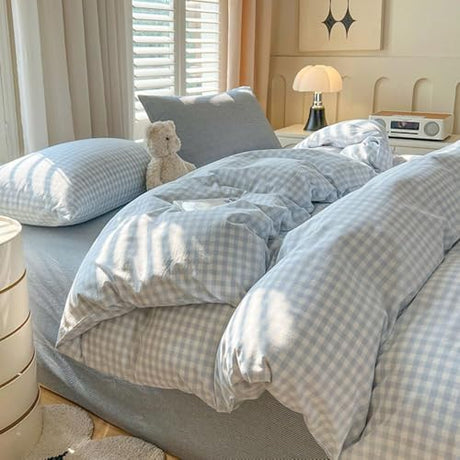 Nayoroom Gingham Duvet Cover Queen Size Blue White Plaid Checkered Comforter Cover 3 Pcs Soft Breathable Washed Microfiber Grid Farmhouse Bedding Set with Pillow Shams Nayoroom
