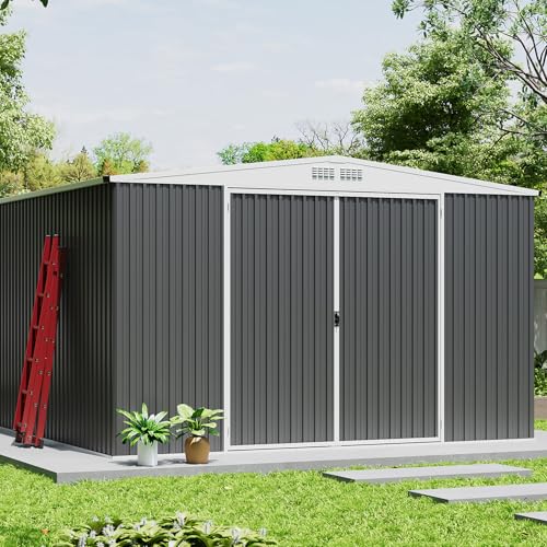 GarveeLife 10x10 Shed for Outdoor Storage, Galvanized Steel Metal Tool Sheds House with Lockable Doors, Lock & Air Vent, Large Utility Sheds for Patio Garden Lawn - WoodArtSupply