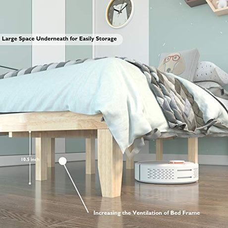 KOMFOTT 14-Inch Solid Wood Platform Bed Frame – Full Size, No Box Spring Needed, Durable Rubber Wood Design KOMFOTT