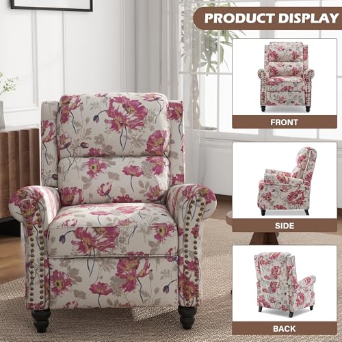 UIXE Pushback Recliner Chair, Fabric Armchair Push Back Accent Chair, Rivet Trim Club Chair Home Theater Overstuffed Single Sofa Reading Seat for Living Room, Pattern