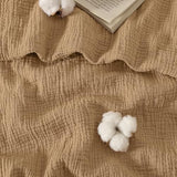 PHF 100% Natural Cotton Muslin Duvet Cover Set Queen Size, Ultra Soft Breathable Absorbent, Luxurious Minimalist Gauze Bedding for All Season, Duvet Set with 2 Pillow Shams, 90" x 90", Brown PHF