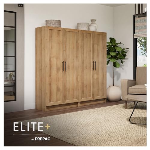 Prepac Natural Oak Elite 65" Tall Accent Kitchen Pantry Cabinet, Craft or Bathroom Storage Cabinet, Buffet Storage with Panel Doors, 3 Shelves, 32" W x 16.75" D x 65" H, Ideal for Home Organization Prepac