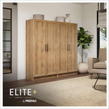 Prepac Natural Oak Elite 65" Tall Accent Kitchen Pantry Cabinet, Craft or Bathroom Storage Cabinet, Buffet Storage with Panel Doors, 3 Shelves, 32" W x 16.75" D x 65" H, Ideal for Home Organization Prepac