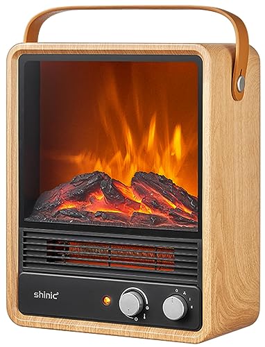 Shinic Electric Fireplace Heaters for Indoor Use,1500W Space Heater with Crackling Sound & 3D Realistic Flame, Safety Protection, Portable Fireplace Heater for Home Office Christmas Decoration, Oak shinic