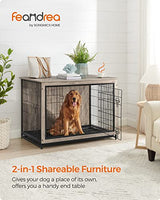 Feandrea 44.1" Dog Crate Furniture, Indoor Dog Cage Side End Table, XL Pet Wood Kennel for Large and Medium Dogs up to 80 lb with Multi-Purpose Removable Tray, Double-Door Pet House, Greige Feandrea