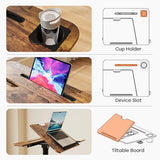 JOY worker Mobile Standing Desk, Height Adjustable Table, 60° Tiltable Rolling Laptop Desk, Portable Sit Stand Desk with Wheels Cup Holder for Bed Couch Hospital, Holds Up to 22lbs, Rustic JOY worker