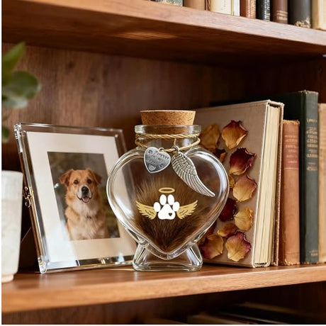 Chowsie Pet Memorial Bottle for Pet Hair, Pet Fur Memorial Keepsake, Keepsake for Dog and Cat Hair with Heart Shape Glass Chowsie