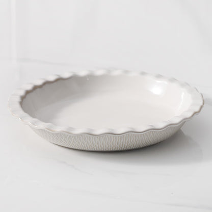 Ceramic Pie Dish for Baking, 9 inch Porcelain Pie Pan, Fluted Pie Plate for Apple, Quiche, Pot Pies, Tart, Modern Farmhouse Bakeware, Vanilla White